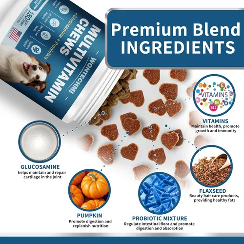 Vista 3 de Multivitamínico para perros, glucosamina condroitina para perros, aceite de krill, probióticos, vitaminas y suplementos para perros para corazón