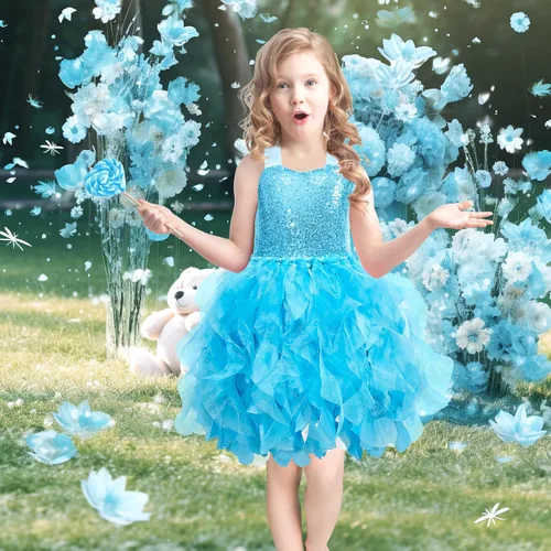 Vista 7 de Vestido tutú para niñas con lentejuelas brillantes de tul de princesa, fiesta de cumpleaños, baile de graduación, vestido deportivo para niñas