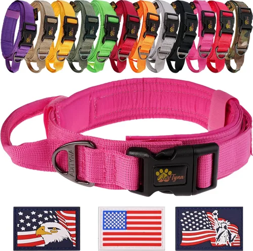 Vista 10 de ADITYNA Collar táctico para perros medianos, acolchado suave, resistente, de servicio, ajustable, militar, K9 rojo mediano con asa