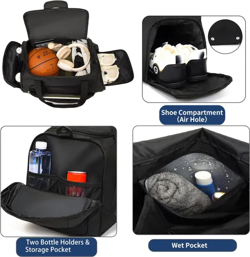 Vista 3 de Bolsa de gimnasio impermeable con compartimento para zapatos y humedad para hombresmujeres, bolsas deportivas para entrenamiento, fitness, viajes