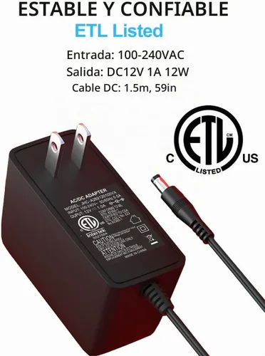 Vista 2 de Adaptador de fuente de alimentación de 12 V 1 A, certificación UL, 120 V CA a DC12 V Class2, cable de alimentación con punta de 0.217 x 0.083 in