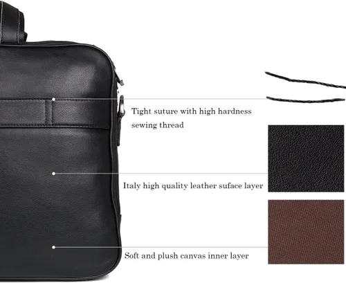 Vista 6 de Augus Maletín de viaje de negocios de cuero genuino bolsas de lona para hombres bolsa de portátil se adapta a 15.6 pulgadas portátil