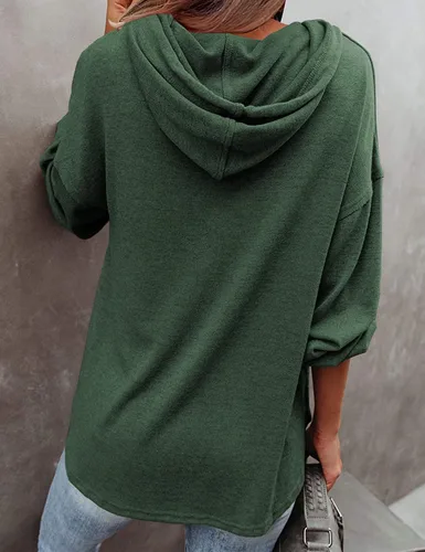 Vista 3 de LuckyMore Sudaderas con capucha para mujer, estilo casual, cuello en V, manga larga, botones, túnica