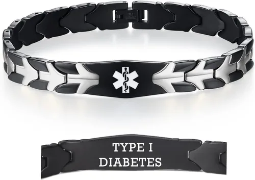 Vista 56 de LinnaLove Pulseras de alerta médica de pez volador para hombres y mujeres, pulseras médicas de acero inoxidable con grabado gratis, 8.5 pulgadas