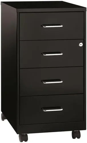 Vista 3 de Pemberly Row Organizador móvil de metal contemporáneo, 4 cajones, 18 pulgadas de profundidad, acabado negro, suspensión de deslizamiento suave