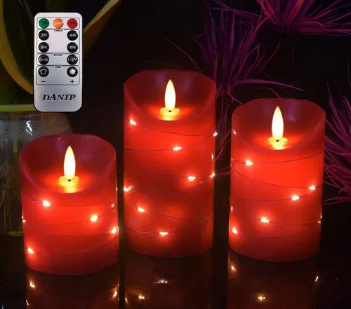 Vista 8 de DANIP - Vela LED verde sin llama con cuerda de estrella integrada, juego de 3 velas LED, con control remoto de 11 botones, función de temporizador