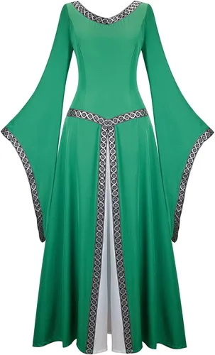 Vista 10 de Haorugut Disfraz medieval renacentista para mujer, vestido retro para cosplay 6508negro y blanco