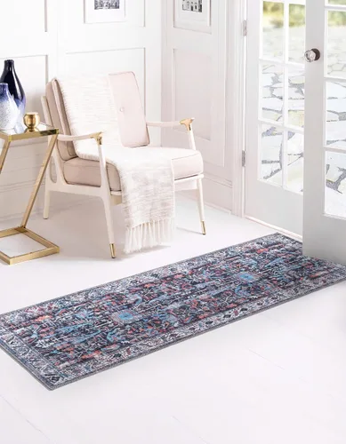 Vista 4 de Unique Loom Mangata Collection - Alfombra de área Mahtaab (Runner 2' 0" x 5' 0", negro/azul)