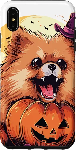 Vista 7 de iPhone 14 Disfraz de perro de Halloween diseño de funda de Pomerania aterradora
