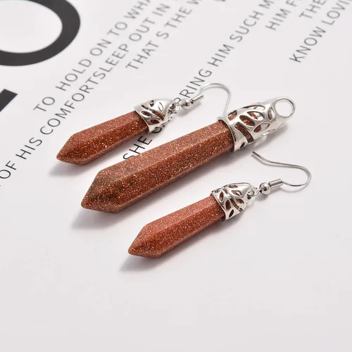 Vista 4 de AD Beads Juego de pendientes y pendientes hexagonales de piedras preciosas naturales para reiki