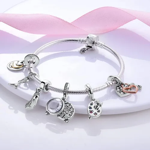Vista 4 de Parmuz Charm Bracelet For Woman 925 Sterling Silver Basic heart clasp Iconic Moments Snake Chain Bracelet Gift for Teen Girls Men Mother Daughter