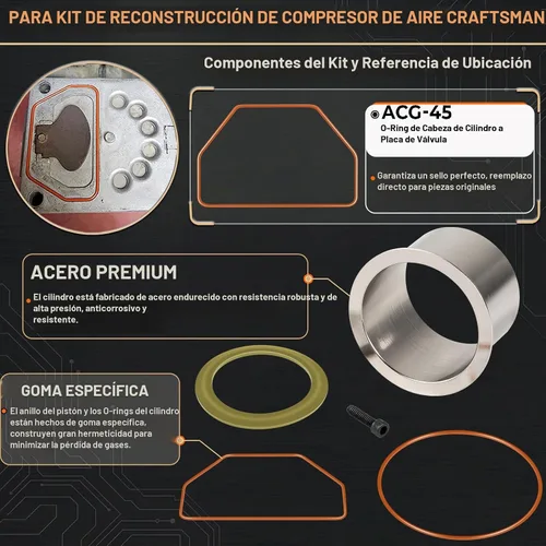 Vista 5 de K-0650 Air Compressor Cylinder Sleeve & Compression Ring Kit For Craftsman