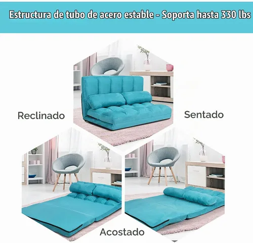Vista 8 de DORTALA Sofá de suelo plegable, sofá de descanso ajustable de 6 posiciones con 2 almohadas y funda de tela de gamuza, moderno colchón de sala