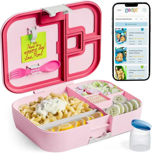 Vista 12 de YOOPI Fiambreras para niños con 4 compartimentos a prueba de fugas, lonchera para la escuela con contenedores para lonchera, caja de sándwich ligera
