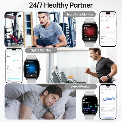 Vista 5 de Relojes inteligentes para mujeres y hombres con llamada Bluetooth y voz AI, monitor de actividad física HD de 1.85 pulgadas con monitor de sueño