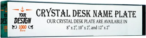Vista 9 de PlaqueMaker Placa de identificación para escritorios, placa de identificación de vidrio grabada a medida, decoración de oficina (jade) 8 x 2