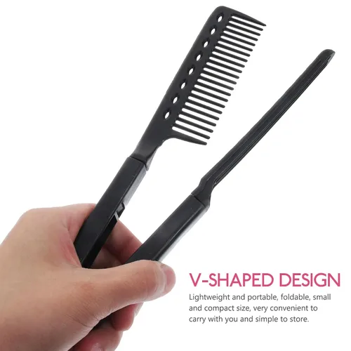 Vista 4 de FOMIYES Peine alisador de peluquería plegable, peine alisador de cabello en forma de V, plancha plana multifuncional para uso en salón y hogar, 9.05