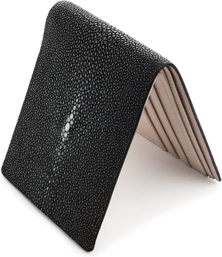 Vista 5 de Cartera de cuero de mantarraya pulida negra perla blanca, Blanco Perla Negro, Casual