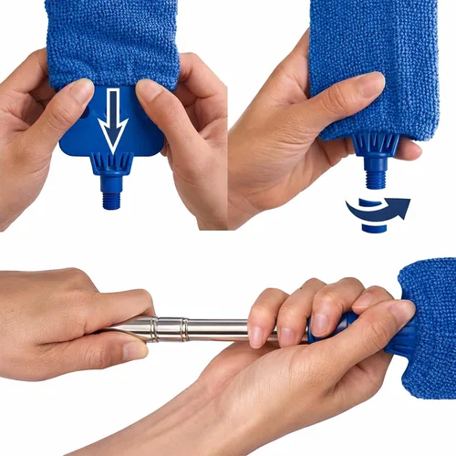 Vista 7 de Limpiador de polvo retráctil con poste de extensión y 3 paños de microfibra Cleaning Tools with 3 Microfiber Dusting Cloths Long Handle Duster
