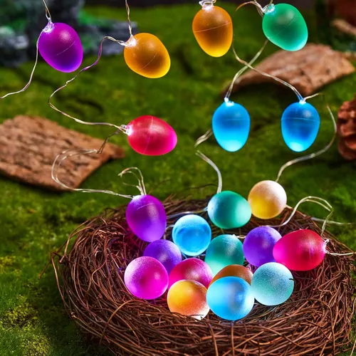 Vista 2 de Guirnalda de luces de Pascua decorativas con forma de huevo, 30 luces LED de 10 pies, funciona con pilas para el hogar, dormitorio, cumpleaños