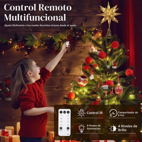 Vista 5 de Lewondr Decoración para árbol de Navidad, decoración de árbol de Navidad con forma de estrella en 3D con diseño de explosión de estrellas, control