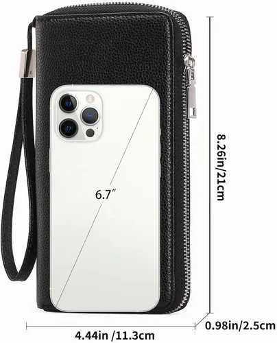 Vista 5 de GOIACII Cartera de piel con bloqueo RFID para mujer, con cremallera alrededor de gran capacidad, cartera larga para tarjetas de crédito, cartera