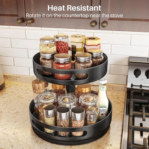 Vista 10 de Organizador Lazy Susan para Especias con Estante - Organizador de Especias Ajustable en Altura de 2 Niveles para Gabinete, Organizador de Especias