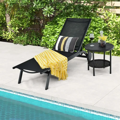 Vista 2 de COSTWAY Tumbona para patio al aire libre, sillón reclinable ajustable de 6 posiciones con marco de aluminio estable, silla portátil al aire libre