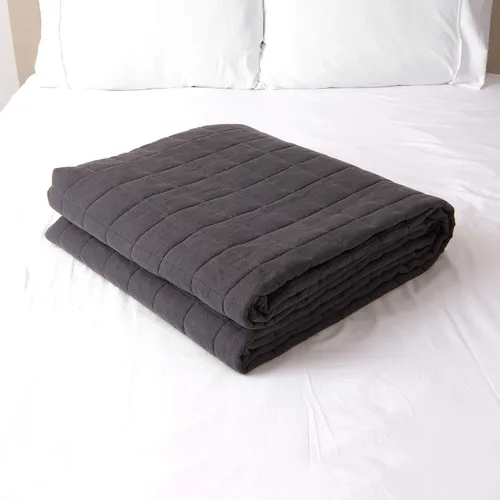Vista 5 de Best Home Fashion Edredón de lino y algodón con diamantes, elegancia casual, ropa de cama ligera y elegante, manta, individual, gris, 86 pulgadas