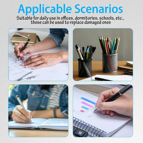 Vista 9 de 200pcs Ballpoint Pen Refills Black Ink Medium Point Metal Replacement Compatible with Cross Pens for Smooth Writing Office and Classroom Use