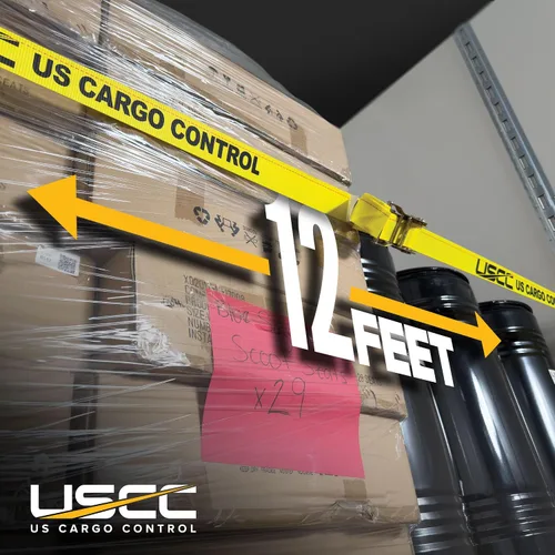 Vista 3 de US Cargo Control Correas de trinquete E-Track (paquete de 8), resistencia a la rotura de 4,400 libras, correas ETrack amarillas resistentes de 2