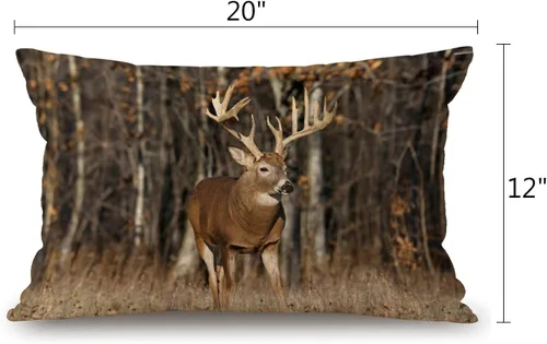 Vista 2 de Solekla - Funda de almohada decorativa de lino y algodón con diseño de ciervos, hierba y bosque, para cintura lumbar, sofá, decoración del hogar