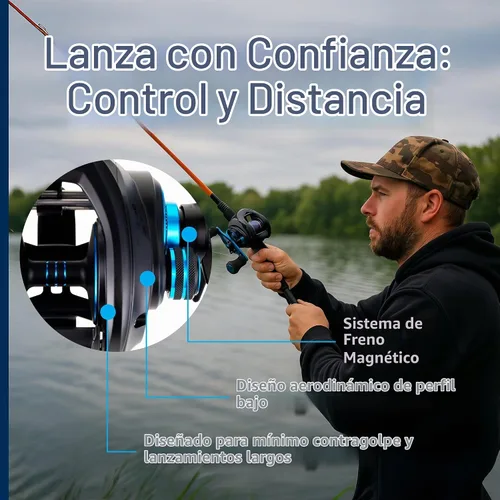 Vista 3 de Reaction Tackle Carrete de pesca ProSpin Baitcasting, marco de aluminio, relación de engranaje 6.8:1, rodamientos lisos 11+1, lanzador de cebo