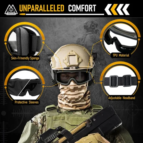 Vista 3 de Airsoft Goggles Anti Fog, Tactical Safety Goggles Z87.1 + Rating Negro