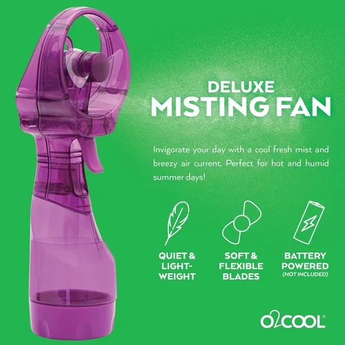 Vista 2 de O2COOL Paquete de 2 ventiladores de nebulización de agua de mano de lujo con batería (morado) Sí