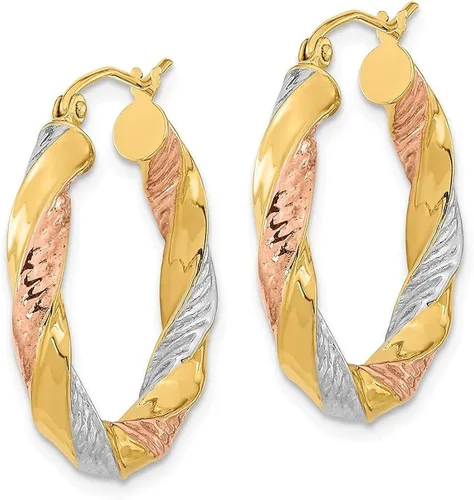 Vista 2 de Diamond2Deal Aretes de aro tricolor de oro amarillo de 14 quilates, joyería fina para mujer (L-1.039 in W-0.976 in), Oro amarillo, No es una piedra
