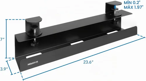 Vista 5 de Mount-It! Bandeja de organización de cables para debajo del escritorio, bandeja de organización de cables de metal sin taladrar para escritorio