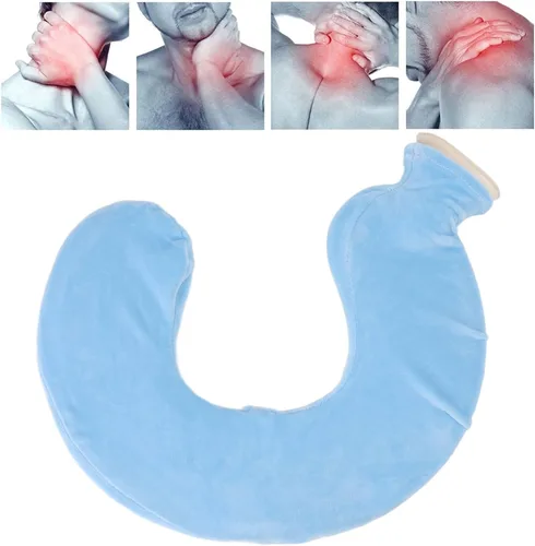 Vista 4 de U Shaped Hot Water Bottle, Soft Rubber Hot Water Bottle Belt Warming Pad with Detachable Cloth Cover for Home or Travel (Blue)