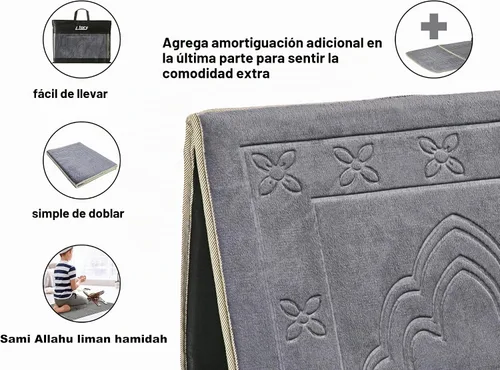 Vista 5 de Alfombra de oración con soporte para la espalda, silla de piso de Gris