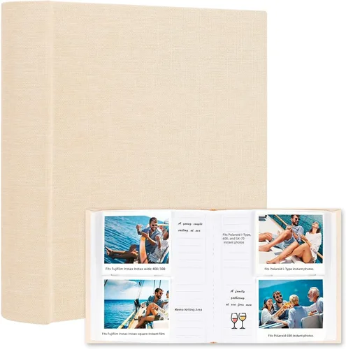 Vista 9 de Ruibytree - Álbum de fotos de lino con 120 bolsillos para Instax Wide 300/400, color negro Writing Space, Fits 3x4 in Instant Photos, Paper Pages