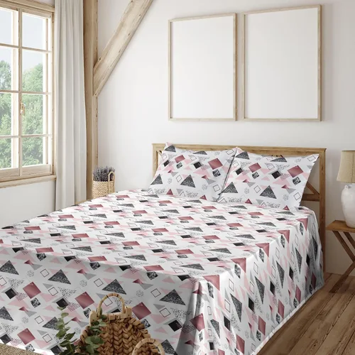 Vista 10 de Ambesonne Floral Sheet Set, Nature Themed Oversimplified Blossom Shaped Pattern Print Artwork, Fitted and Flat Sheet with Pillowcases Bedding Accent