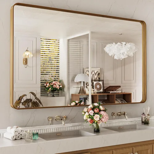 Vista 50 de LOAAO 20x16 Pulgadas Espejo de Baño con Marco de Metal Negro para Pared, Espejo de Tocador de Baño de Estilo Granja, Espejo Grande Rectangular