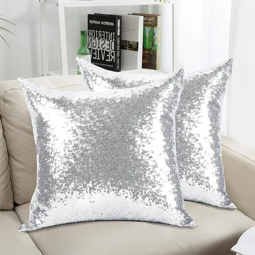 Vista 8 de 2 almohadas decorativas de lentejuelas doradas, 18 x 18 pulgadas, fundas de cojín cuadradas con lentejuelas con purpurina de tela sólida, diseño