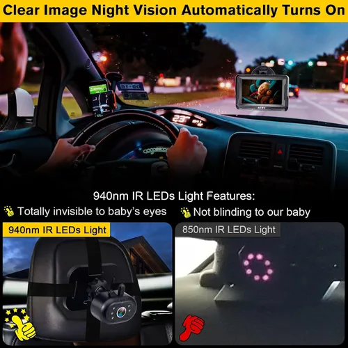 Vista 4 de AMTIFO Cámara para Bebé de Coche Fácil Instalación: Visión Nocturna Clara 2 Minutos Plug-Play Cámara de Asiento Trasero Rotación 360° Monitor