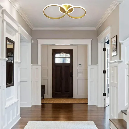 Vista 7 de Lámpara de techo LED moderna, lámpara de techo de montaje empotrado de 40 W con círculo de dos anillos, lámparas acrílicas doradas para sala