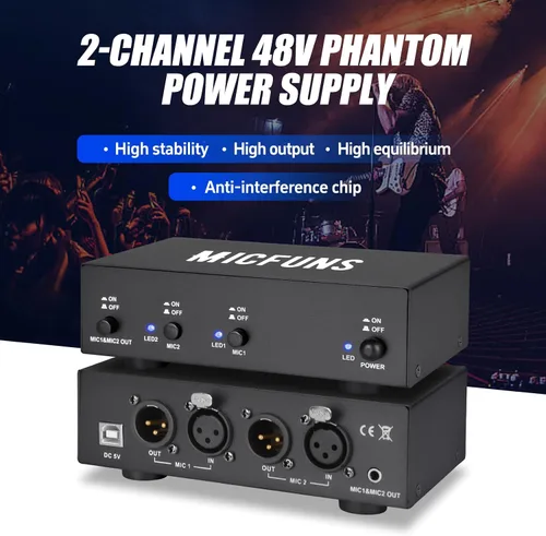 Vista 8 de MC2 - Fuente de alimentación Phantom de 2 canales y 48 V con cable de audio de 0.138 in para conectar interfaz de audio para micrófono