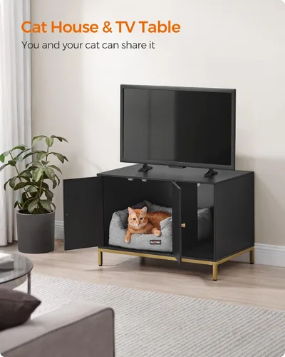 Vista 7 de Feandrea UPCL007B01 - Armario con caja de arena oculta para gatos, mueble moderno de caja de arena con tapete para rascar, patas altas, casa