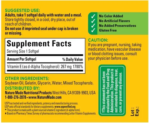 Vista 5 de Nature Made Vitamina E 400 UI cápsulas blandas 100 ea (paquete de 2)