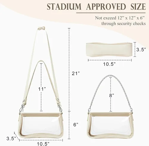 Vista 3 de Bolsa transparente para eventos de estadio, bolsa de hombro, pequeña bolsa transparente con correa ajustable para mujer para conciertos de estadio