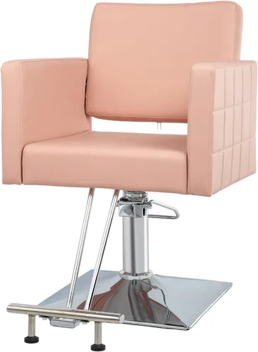 Vista 12 de OmySalon Silla hidráulica para peluquería, silla de peluquería moderna con base cuadrada y reposapiés, giro de 360 grados, equipo de spa de belleza
